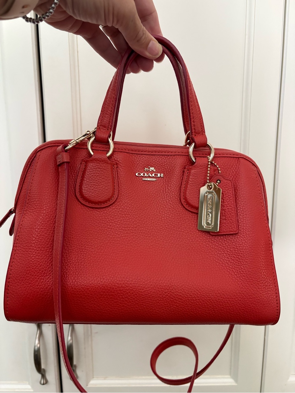 Coach Pebbled Leather Satchel - Coral Red